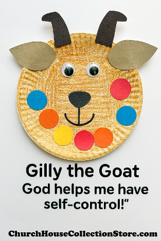 Goat with Gumball paper plate bible craft for Sunday school preschool free God helps with self control